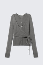 Grey - Buttoned Wrap-Effect Wool-Blend Cardigan - 4
