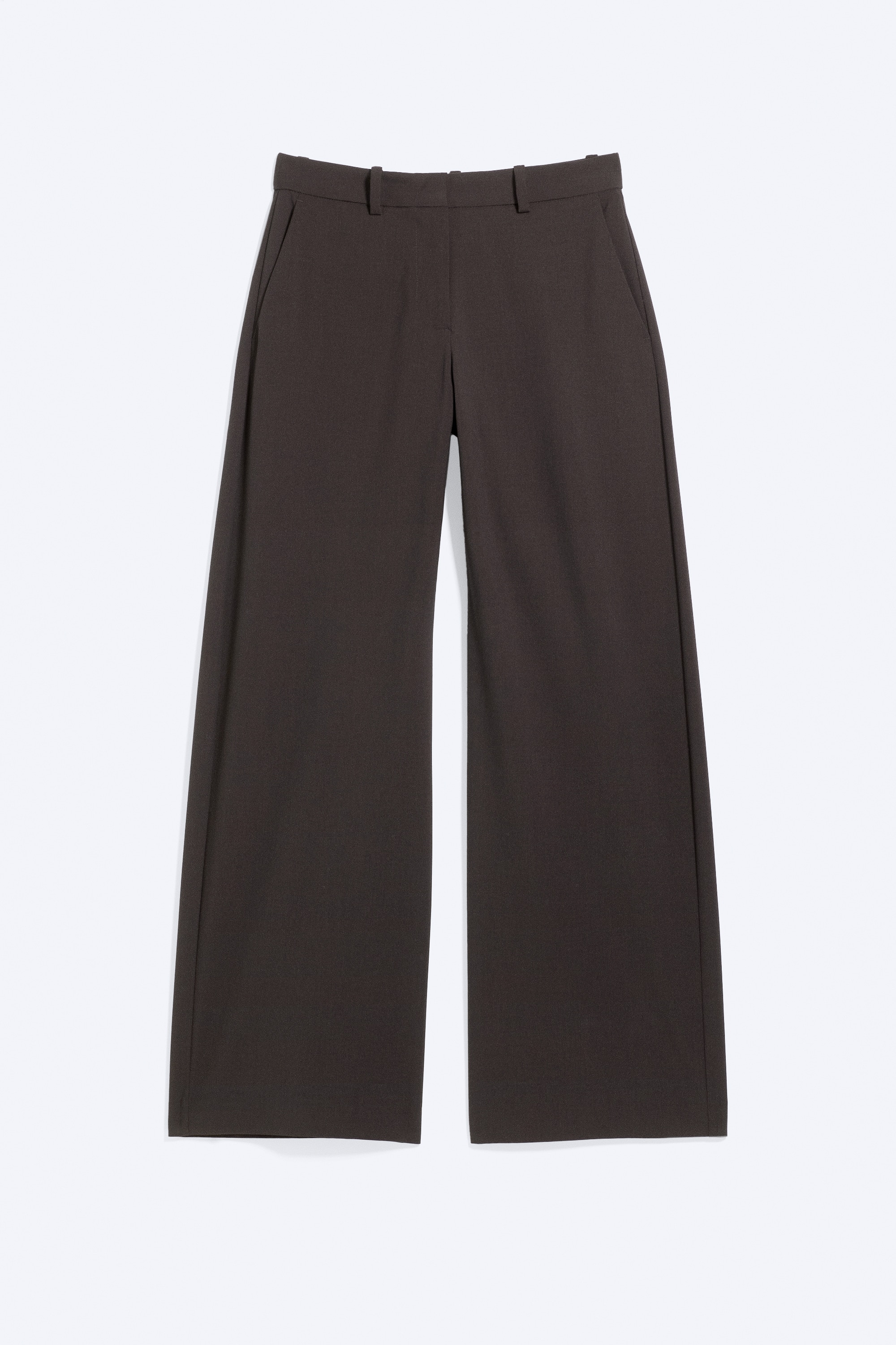 Low-Waisted Loose Fit Suit Trousers - Σκούρο Καφέ/Ριγωτό Γκρι Μελανζέ/Black