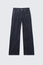 Slub Rinse - Dark Blue - Ample Mid Rise Loose Wide Leg Jeans - 5