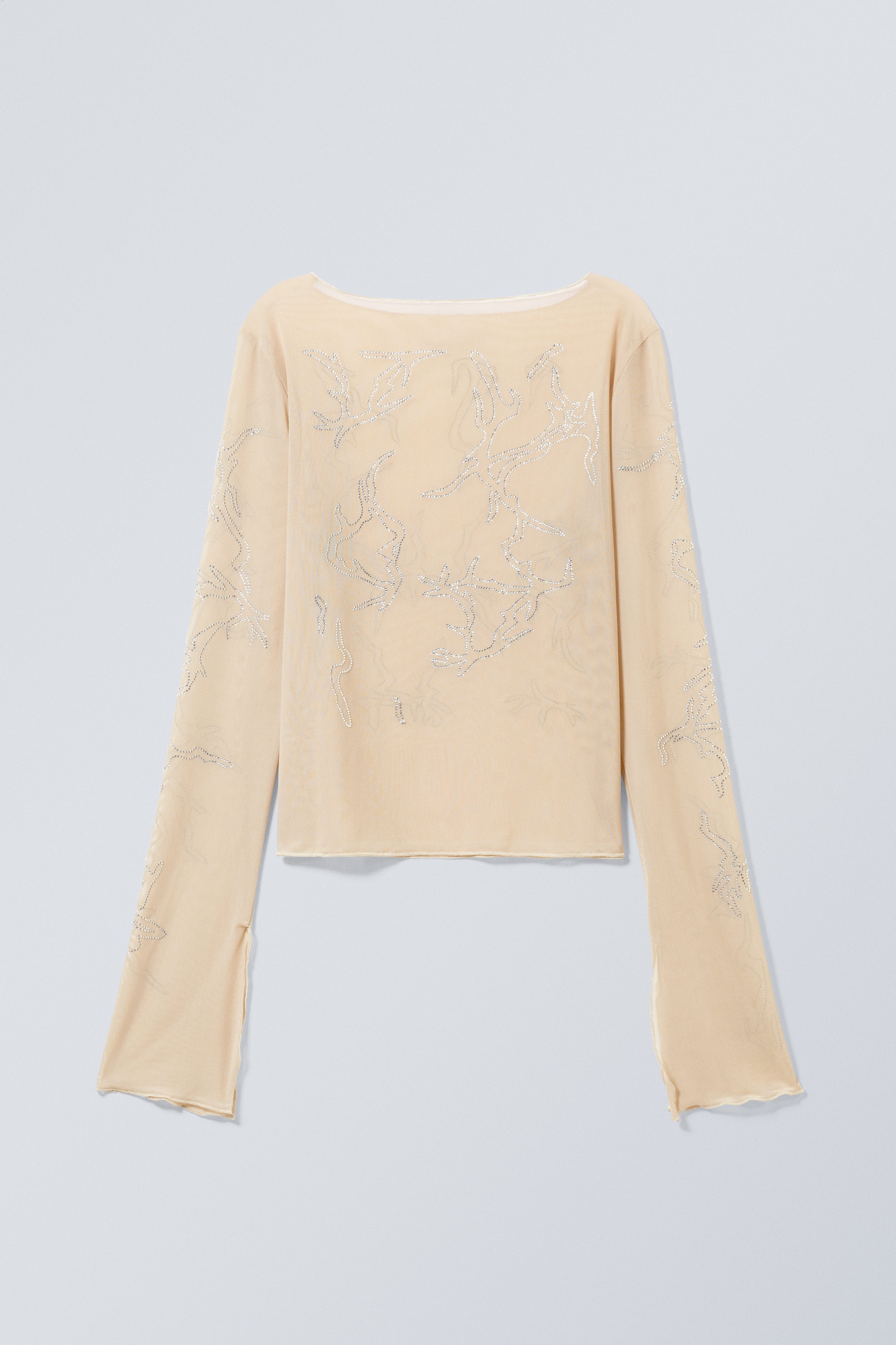 Beige - Top Tiah à manches longues orné de strass - 1