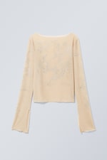 Beige - Top Tiah à manches longues orné de strass - 1
