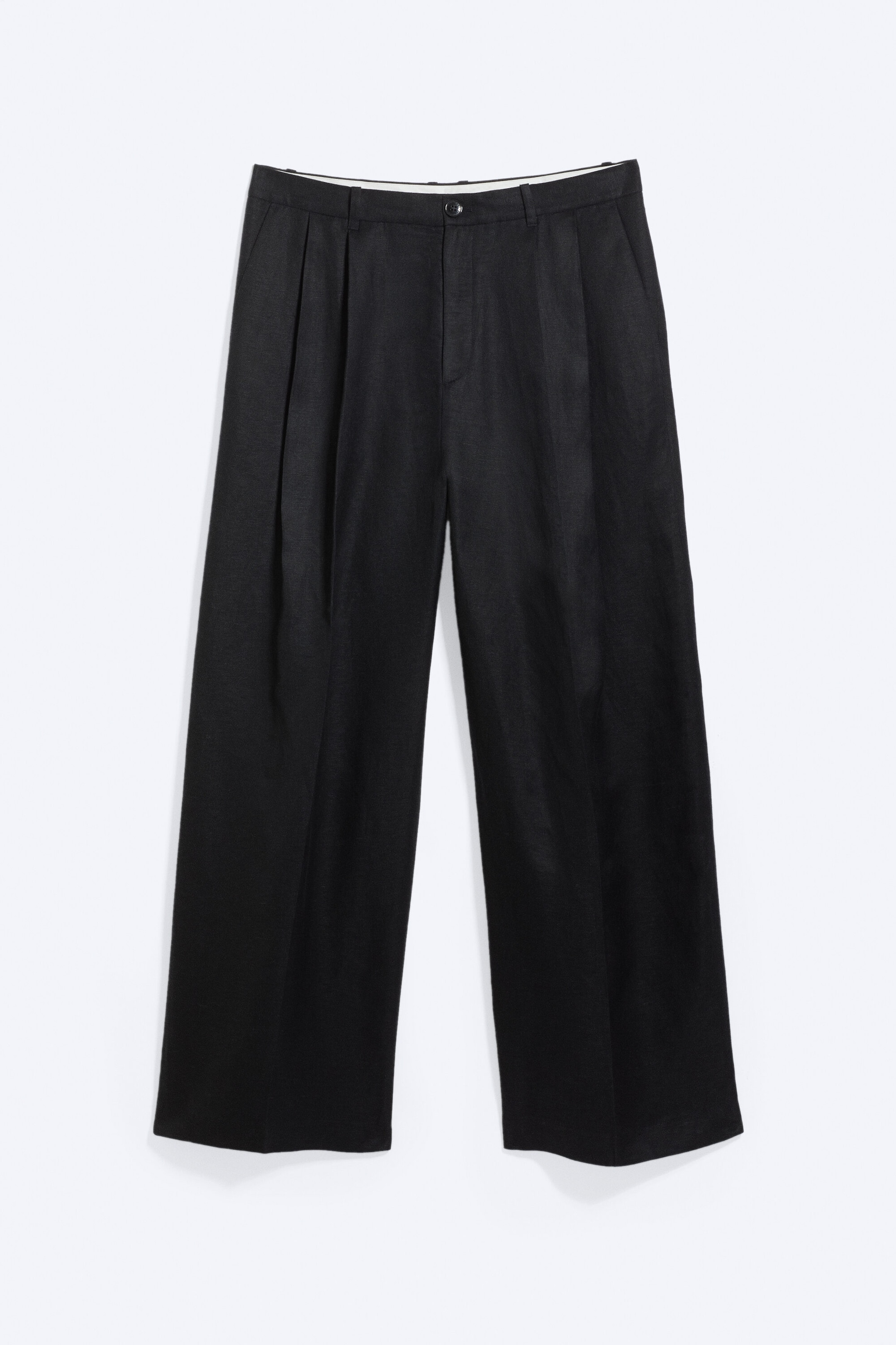 Black - Nate Baggy Linen Suit Trousers - 1