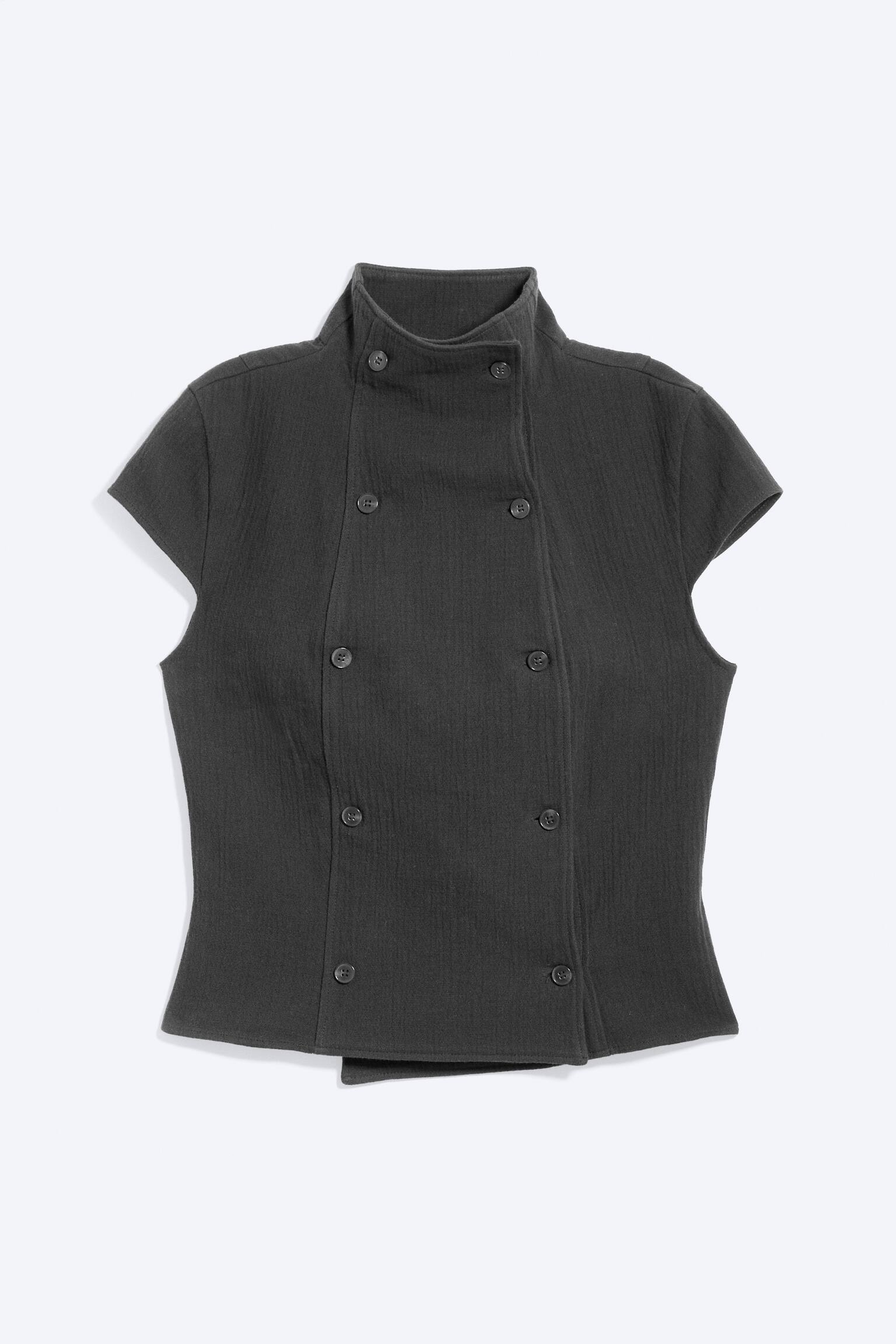 Top de doble botonadura de algodón - Gris oscuro/Dusty Khaki Green - 1