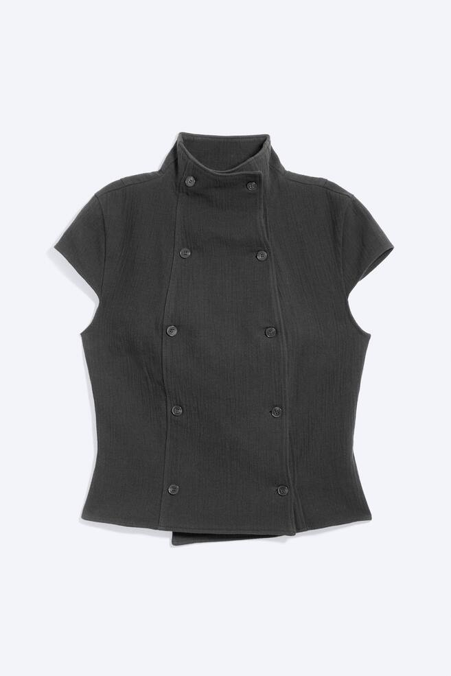 Double Breasted Cotton Top - Dark Grey/Dusty Khaki Green - 1