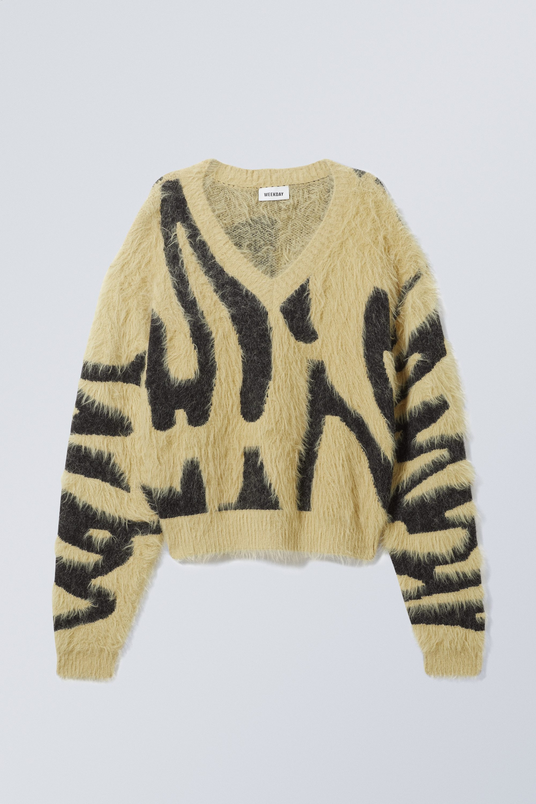Black & cream - Cora Hairy V-neck Sweater - 0
