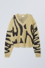 Black & cream - Cora Hairy V-neck Sweater - 0