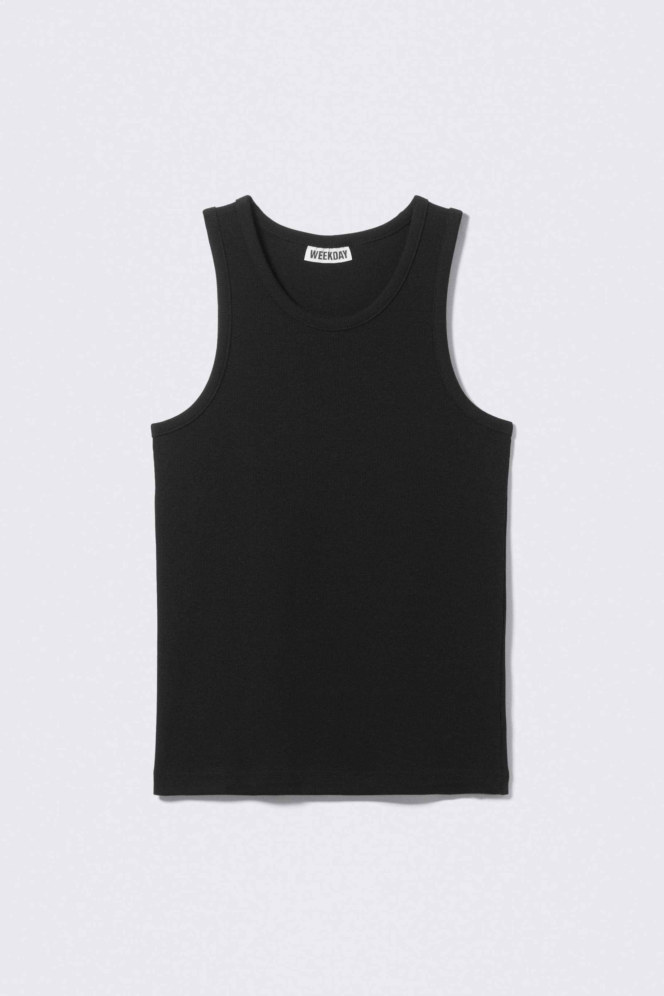 Schwarz - Geripptes Tanktop mit normaler Passform - 3