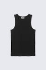 Schwarz - Geripptes Tanktop mit normaler Passform - 3