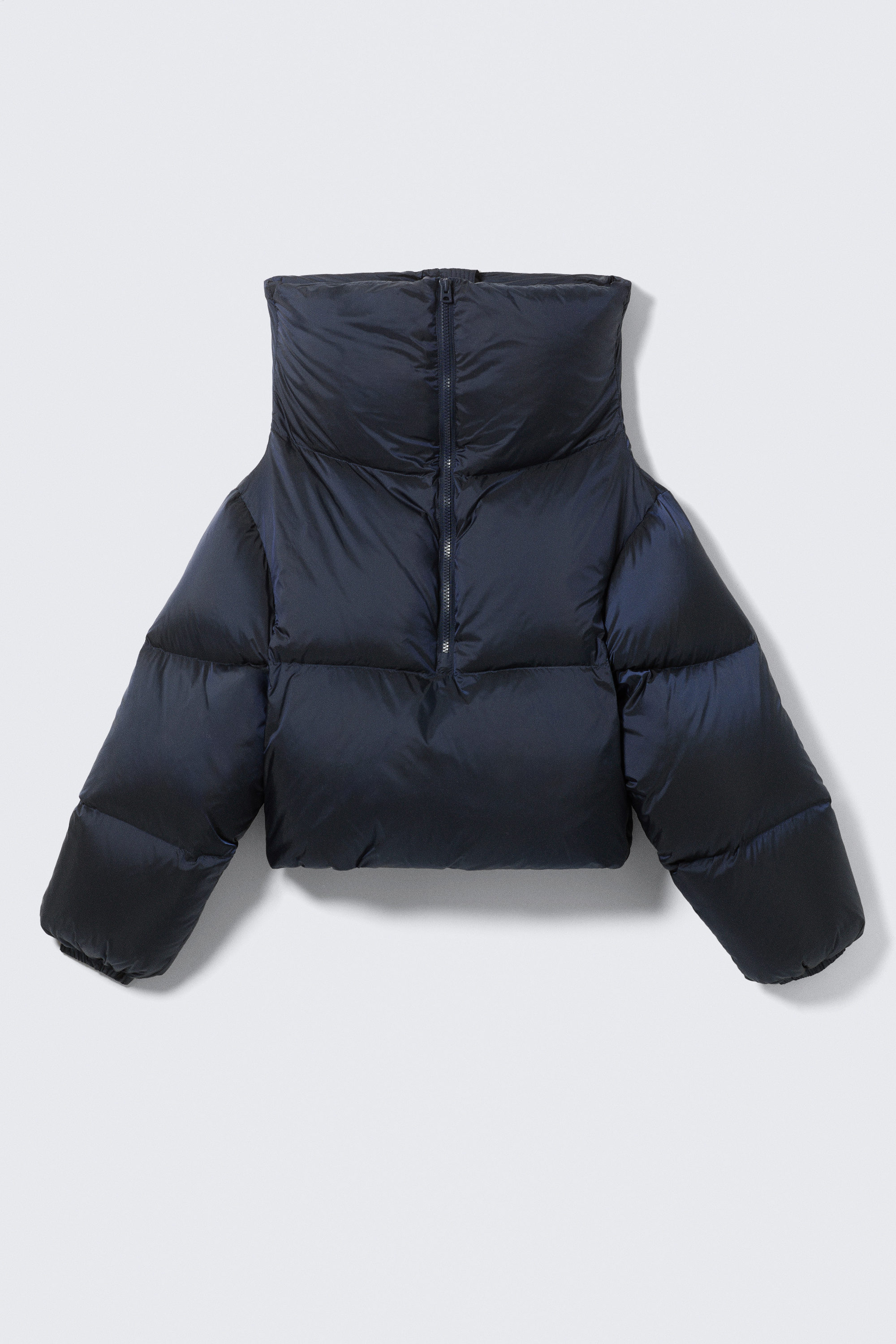 Dunkles Marineblau - Kurze Daunenjacke mit hohem Kragen - 5