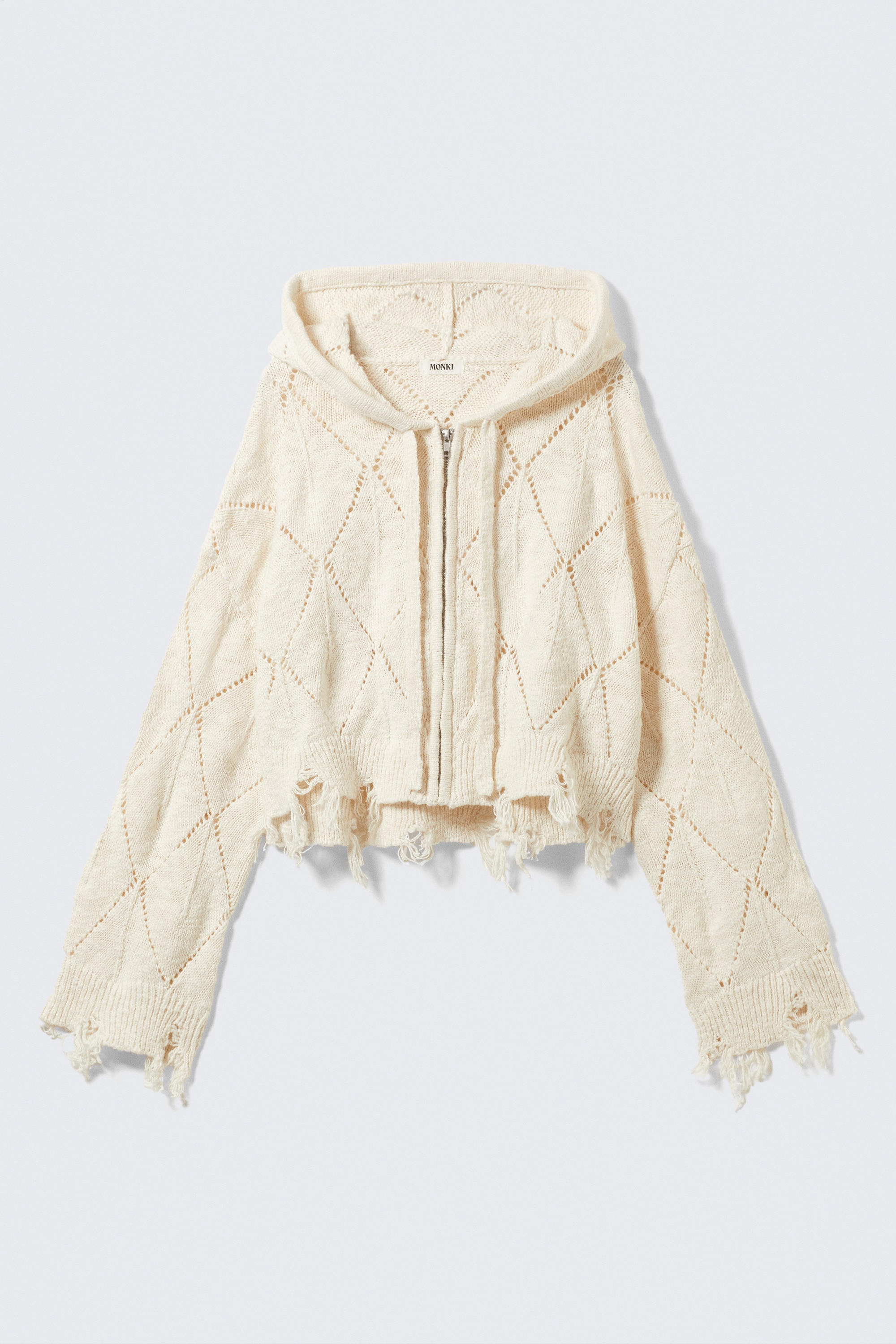 Rövid, áttört kötött kapucnis pulóver - Törtfehér/Sötétkék