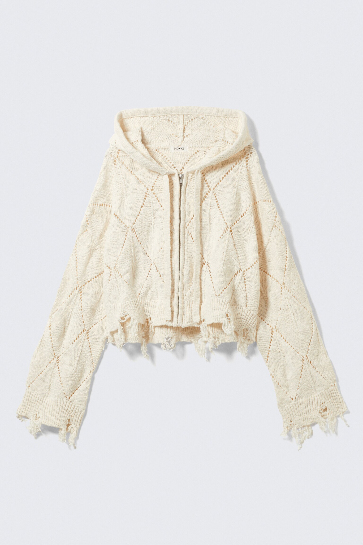 Kurzer Zip-Hoodie aus Pointelle-Strick - Off-white/Dunkelblau - 2
