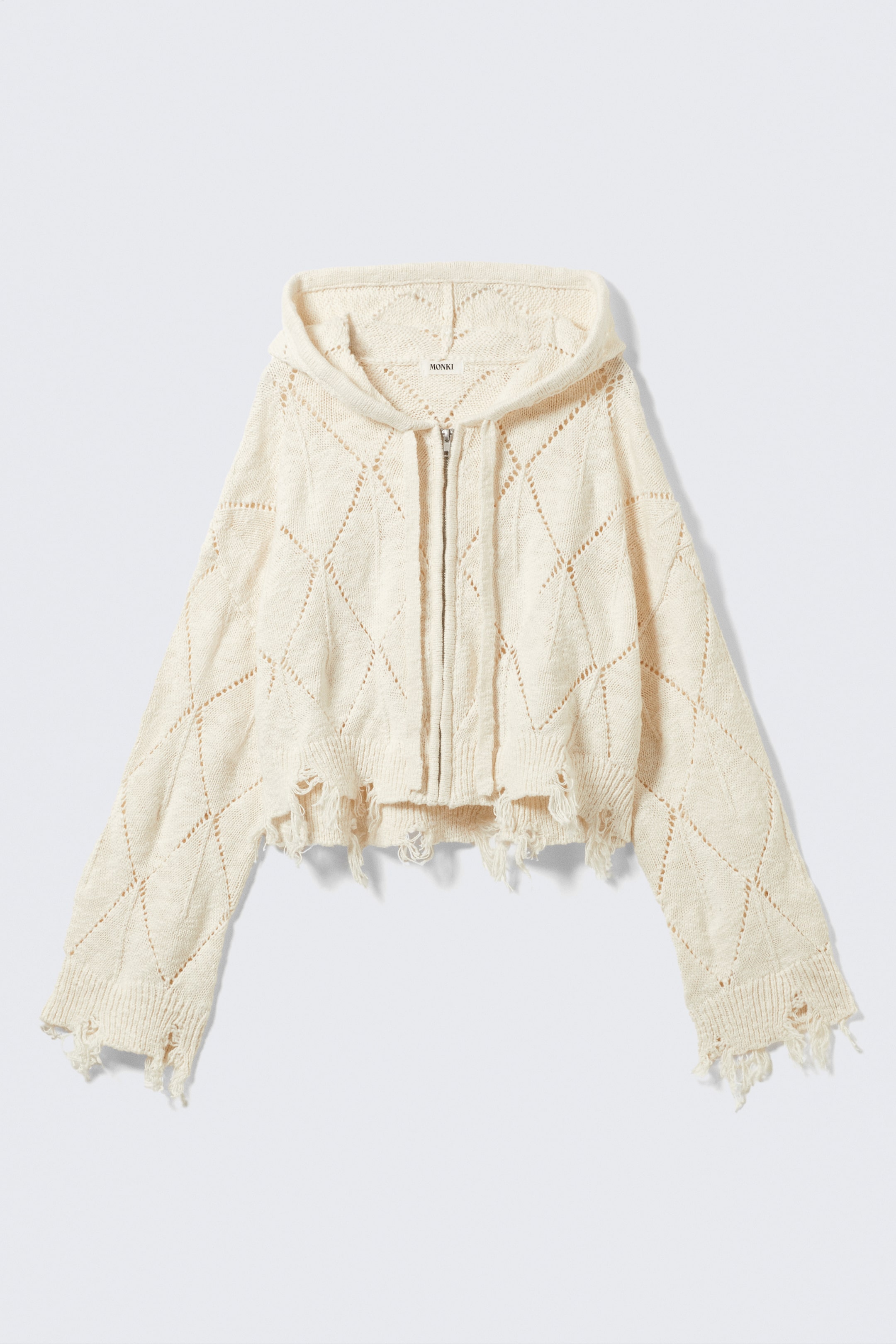 Agrandir l'image: Hoodie court et zippé en maille pointelle - Blanc cassé - FEMME | H&M FR 4