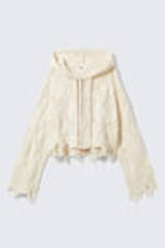 Off-white - Cropped Pointelle Knit Zip Hoodie - 3