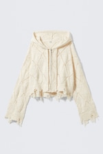 Off-white - Cropped Pointelle Knit Zip Hoodie - 0