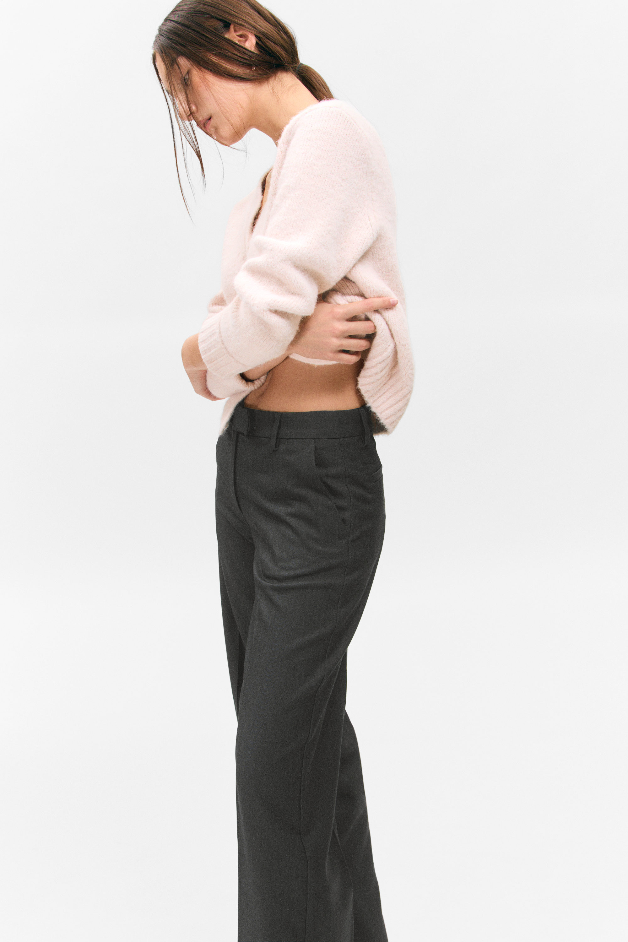 Dark Grey Melange - Low Rise Suiting Trousers - 2
