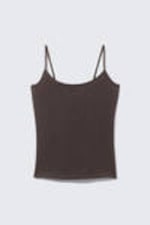 Dark Brown - Fitted Strappy Scoop Neck Singlet - 3