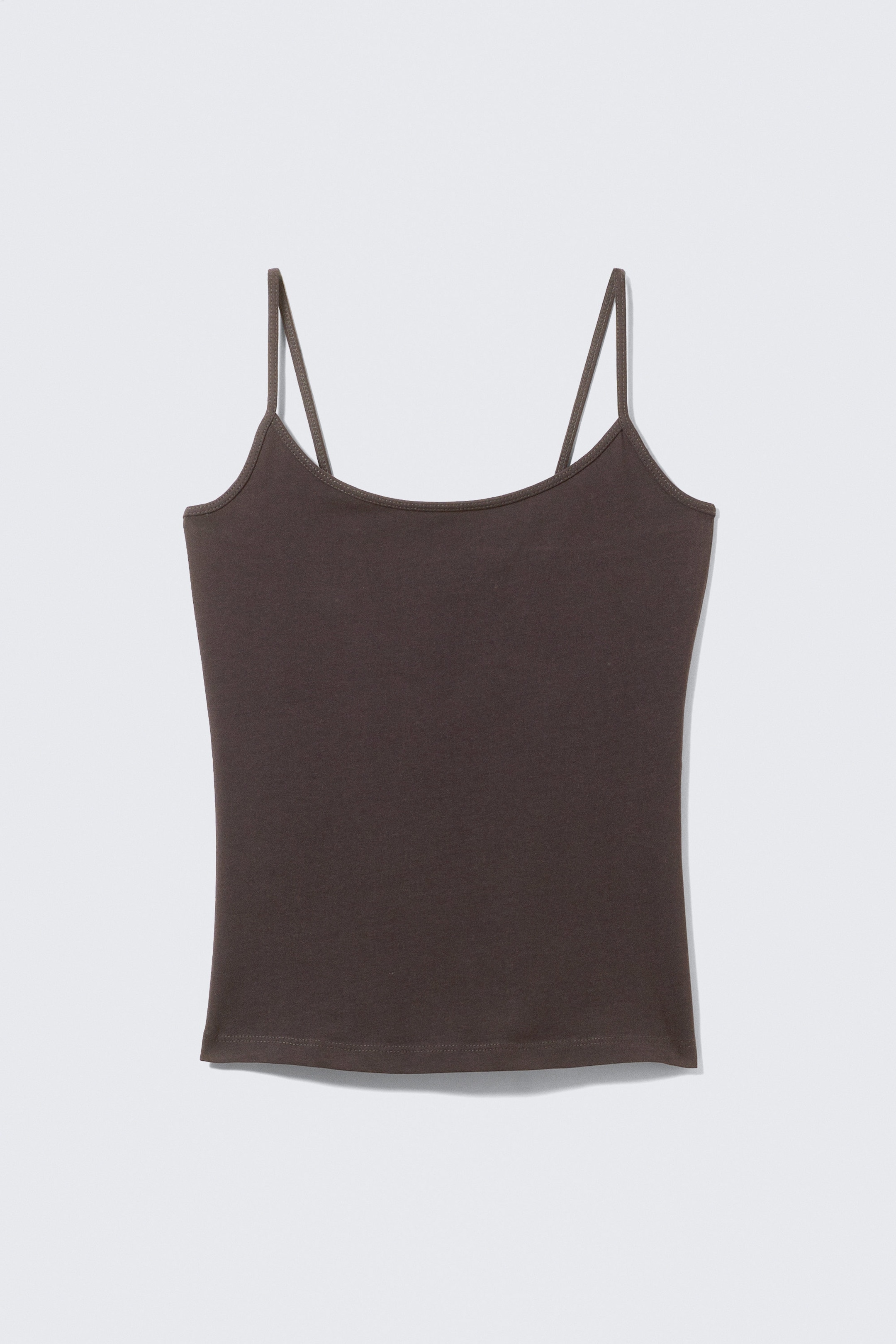 Dark Brown - Fitted Strappy Scoop Neck Singlet - 0