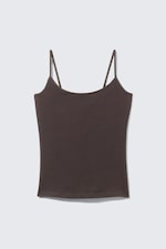 Dark Brown - Fitted Strappy Scoop Neck Singlet - 0