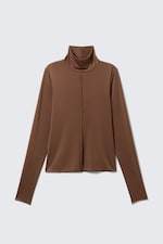 Brown - Fitted Turtleneck Top - 3
