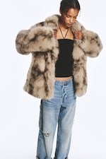 Beige/Brown Leopard Pattern - Faux Fur Jacket - 1