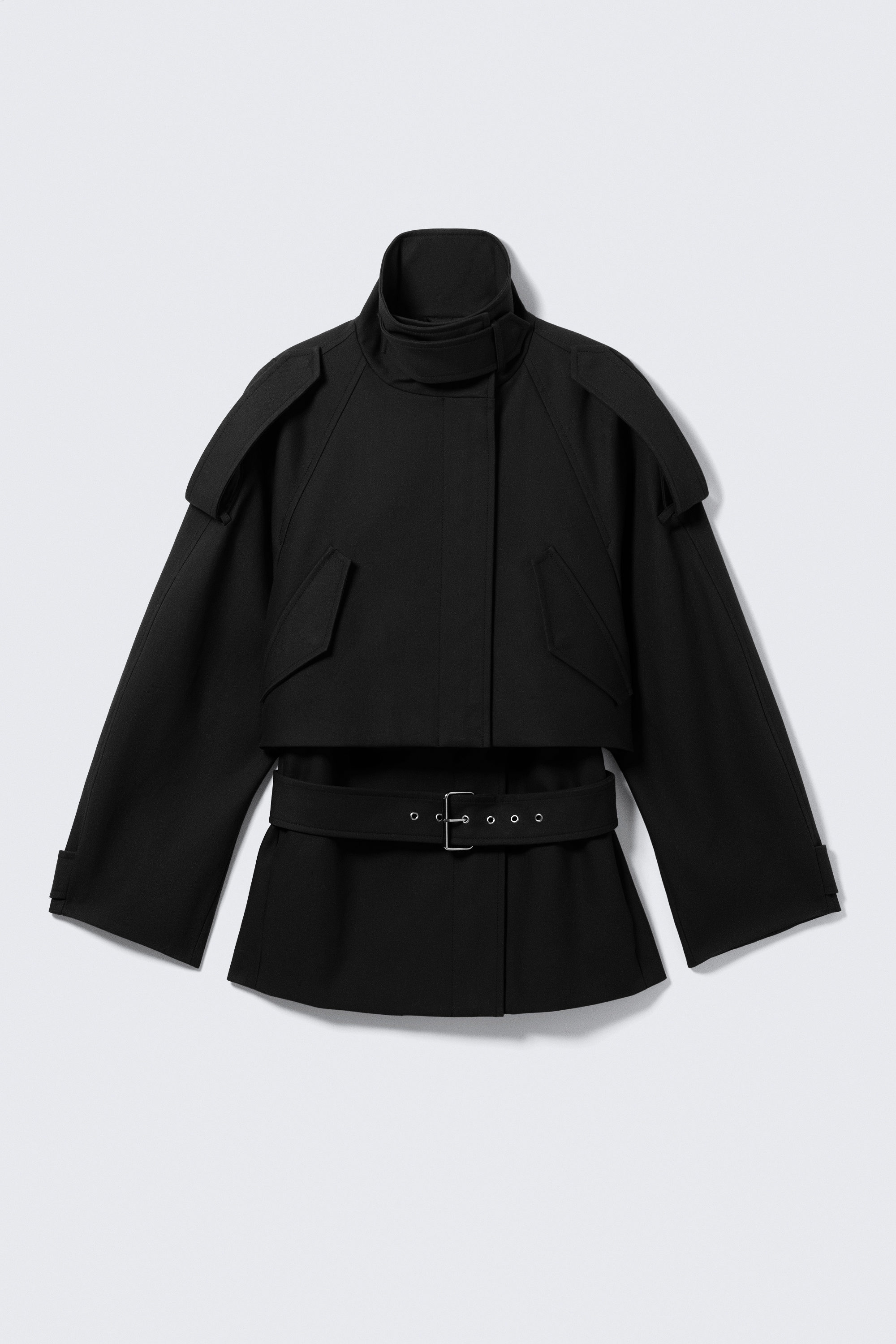 Schwarz - Tech-Trenchcoat mit Lagenoptik - 4