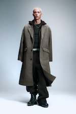 Beige kariert - Einreihiger Oversize-Mantel aus Wollmischung - 0