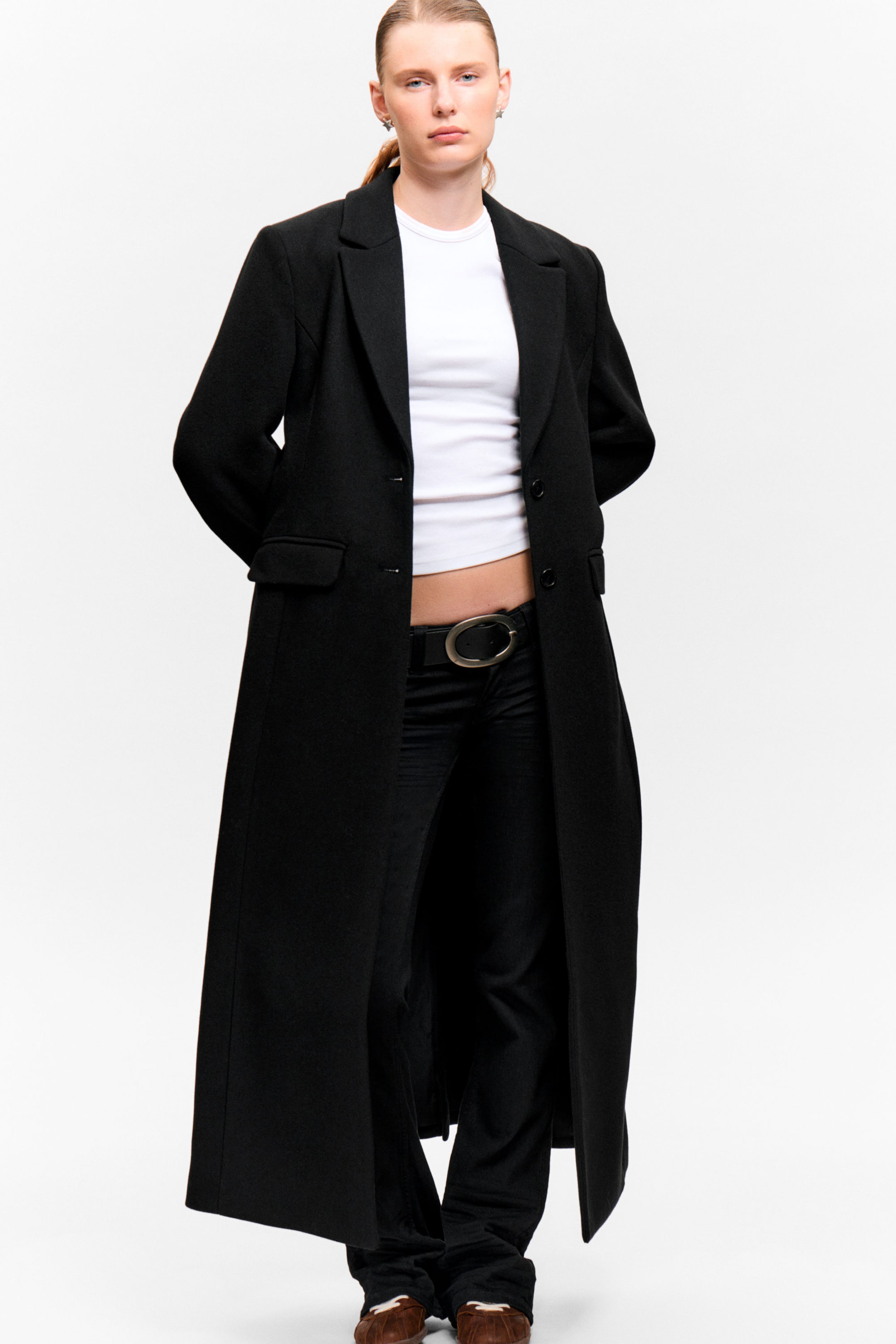Black - Long Single-Breasted Slim Fit Coat - 2