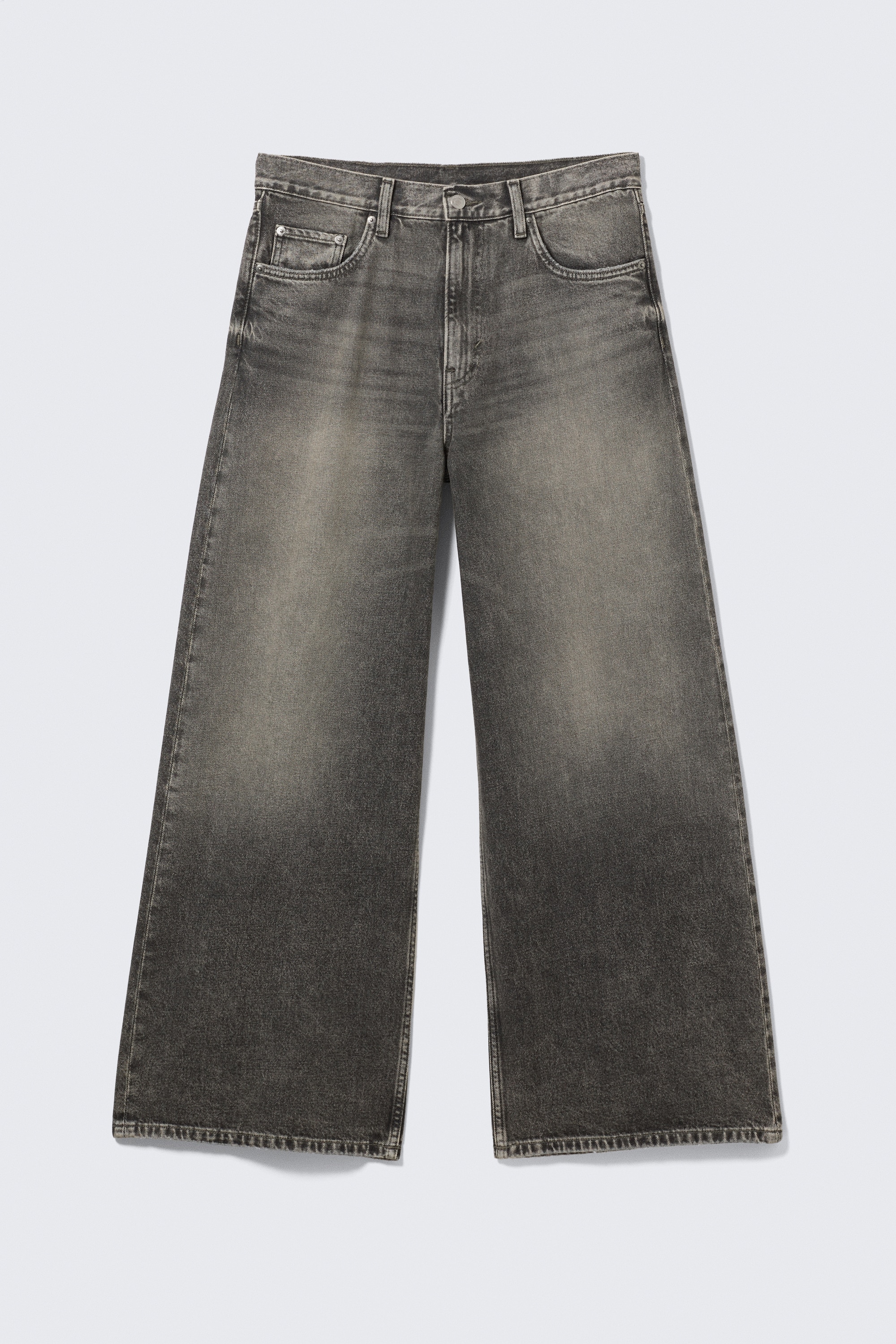 Jeans Unissexo Solar Loose Wide Leg - Redondo Black - Preto Lavado/Lavagem azul - Azul-escuro