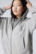 Grijs gemêleerd - Zware hoodie met boxy pasvorm en rits - 1