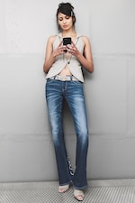 Lace Blue - Medium Blue - BOOTY BEI LOW RISE SKINNY BOOTCUT JEANS - 1