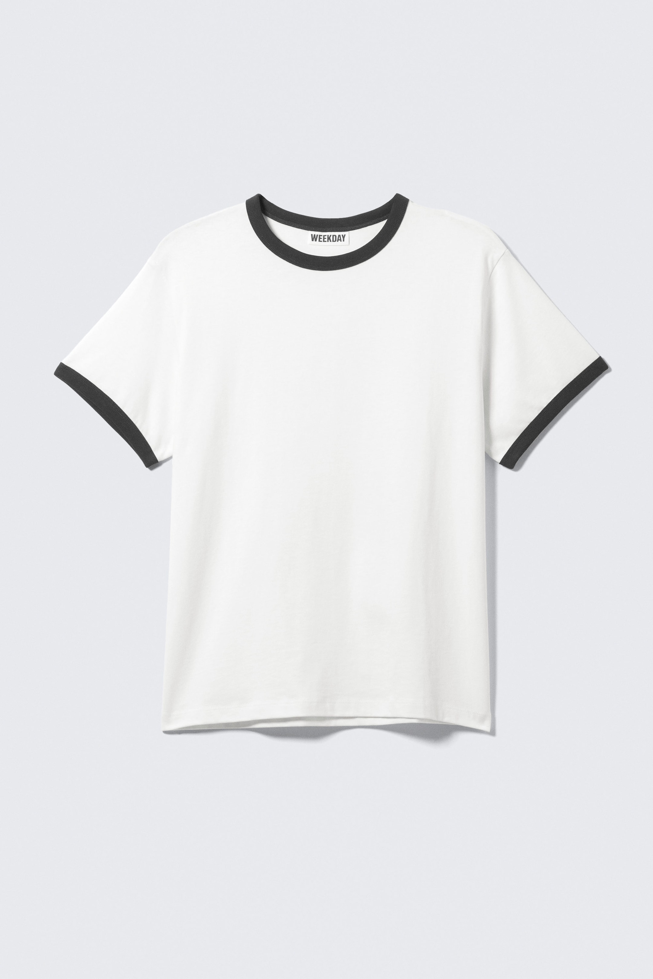 Black & White - Short-Sleeved Contrast Trim Cotton T-shirt - 1