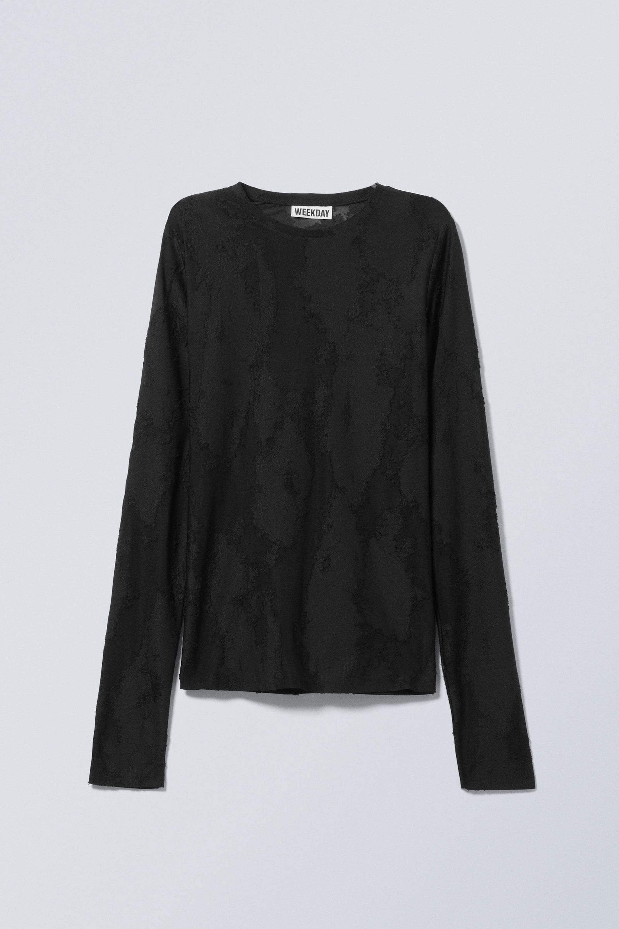 Black Jacquard - Fitted Long-Sleeve Jacquard Top - 0