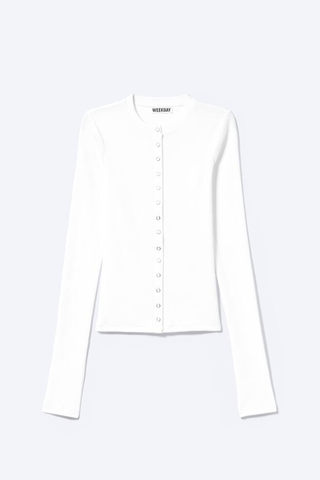Ribbed Long-Sleeved Cardigan - White - 1