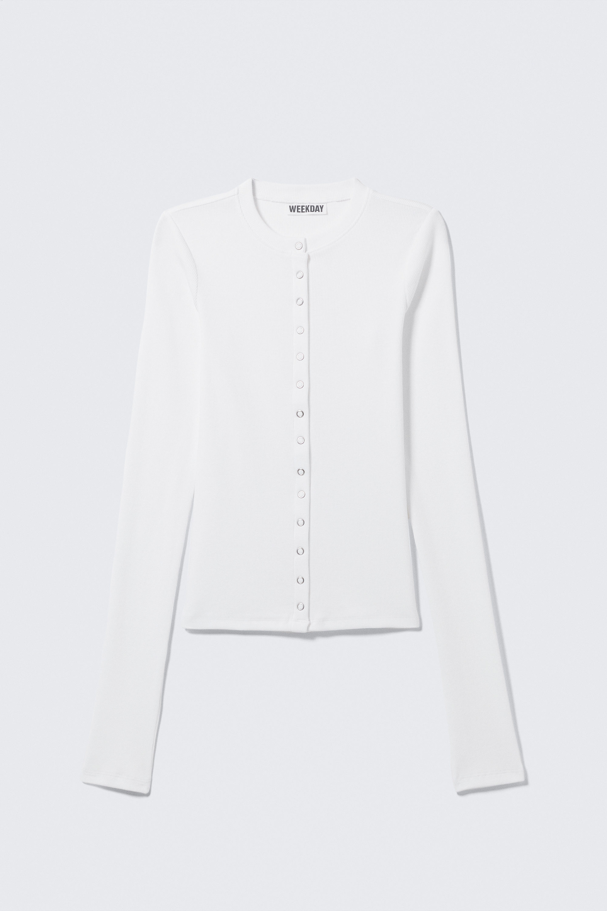 White - Ribbed Long-Sleeved Cardigan - 1