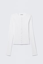 Weiß - Ribbed Long-Sleeved Cardigan - 3