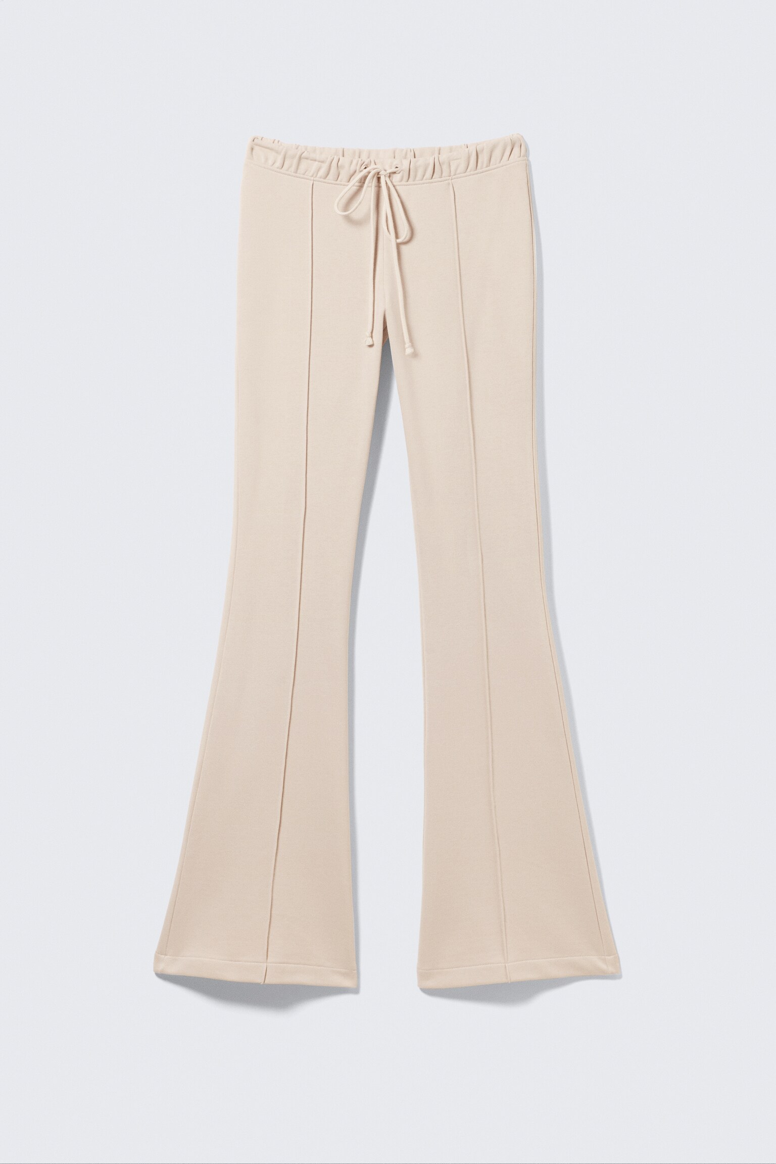 Mid Rise Pintuck Flared Sweatpants - Light Beige/Black - 2