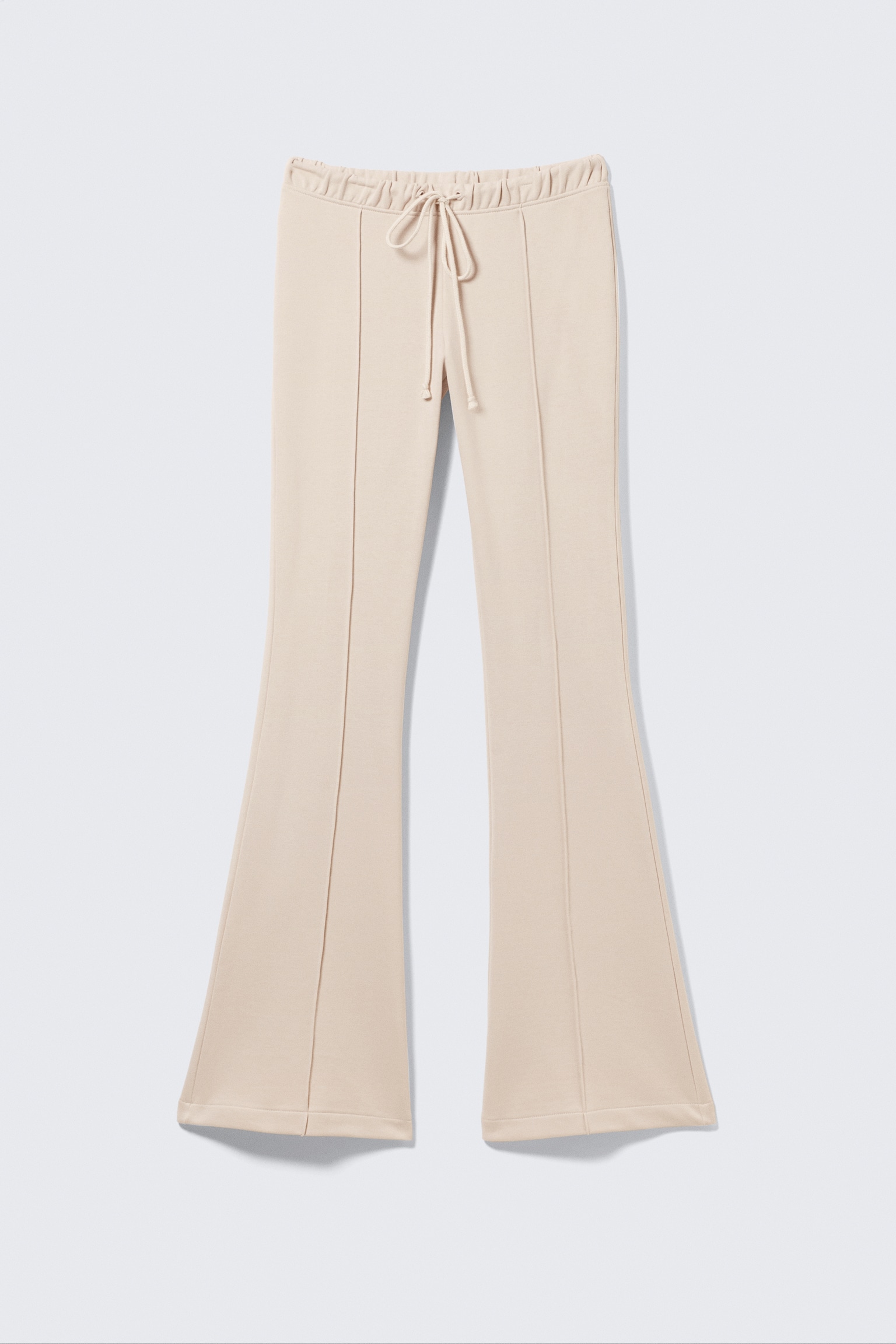 Mid Rise Pintuck Flared Sweatpants - Light Beige/Black - 2