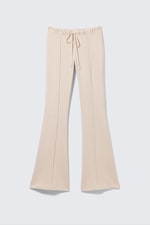 Light Beige - Mid Rise Pintuck Flared Sweatpants - 3