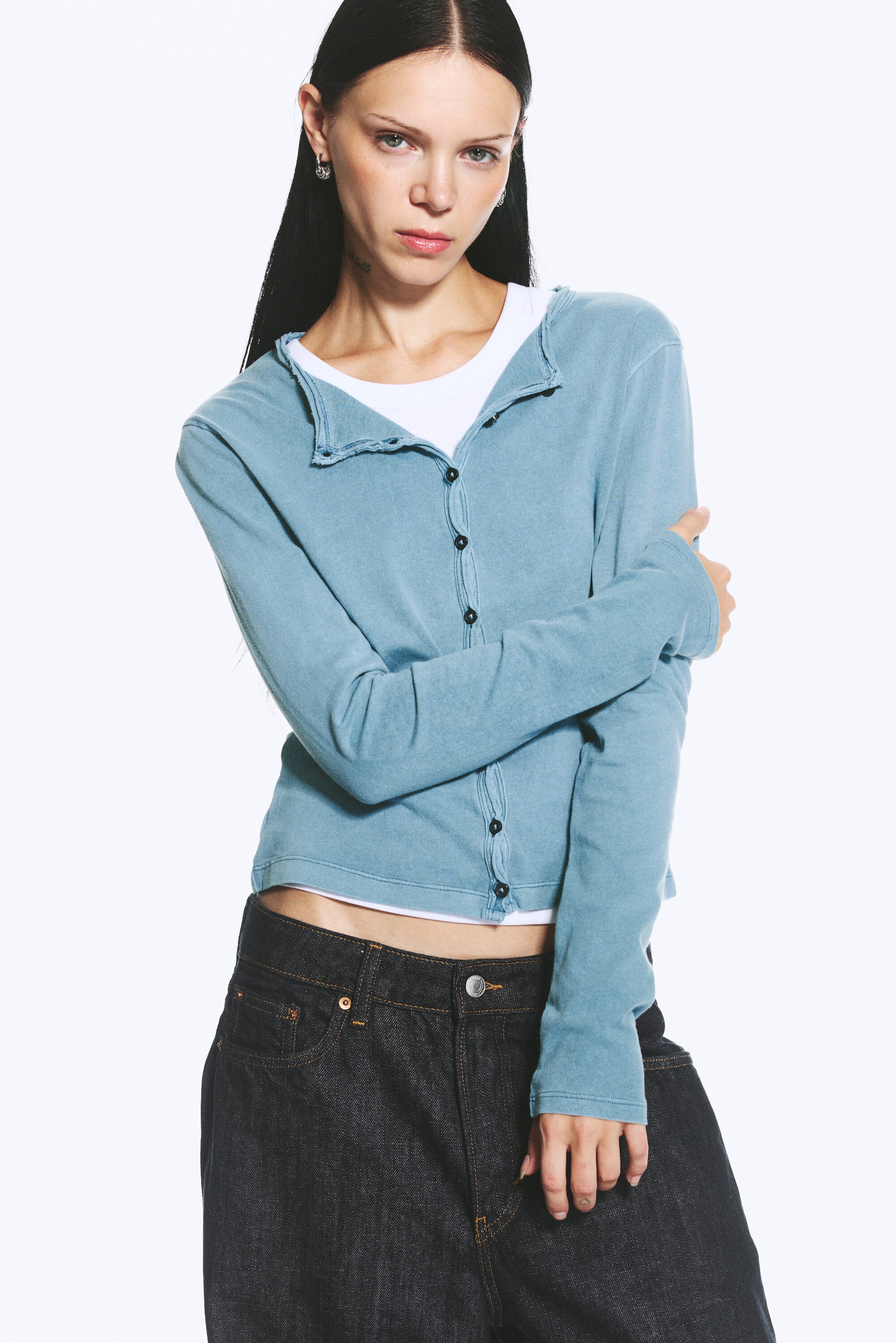 Støvet blå - Slim jersey-cardigan - 1