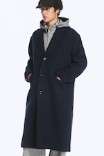 Dark Blue Melange - Oversized Single-Breasted Wool Blend Coat - 0