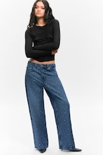 Embellished Blue - Dark Blue - Missy Embellished Low Rise Straight Leg Jeans - 0