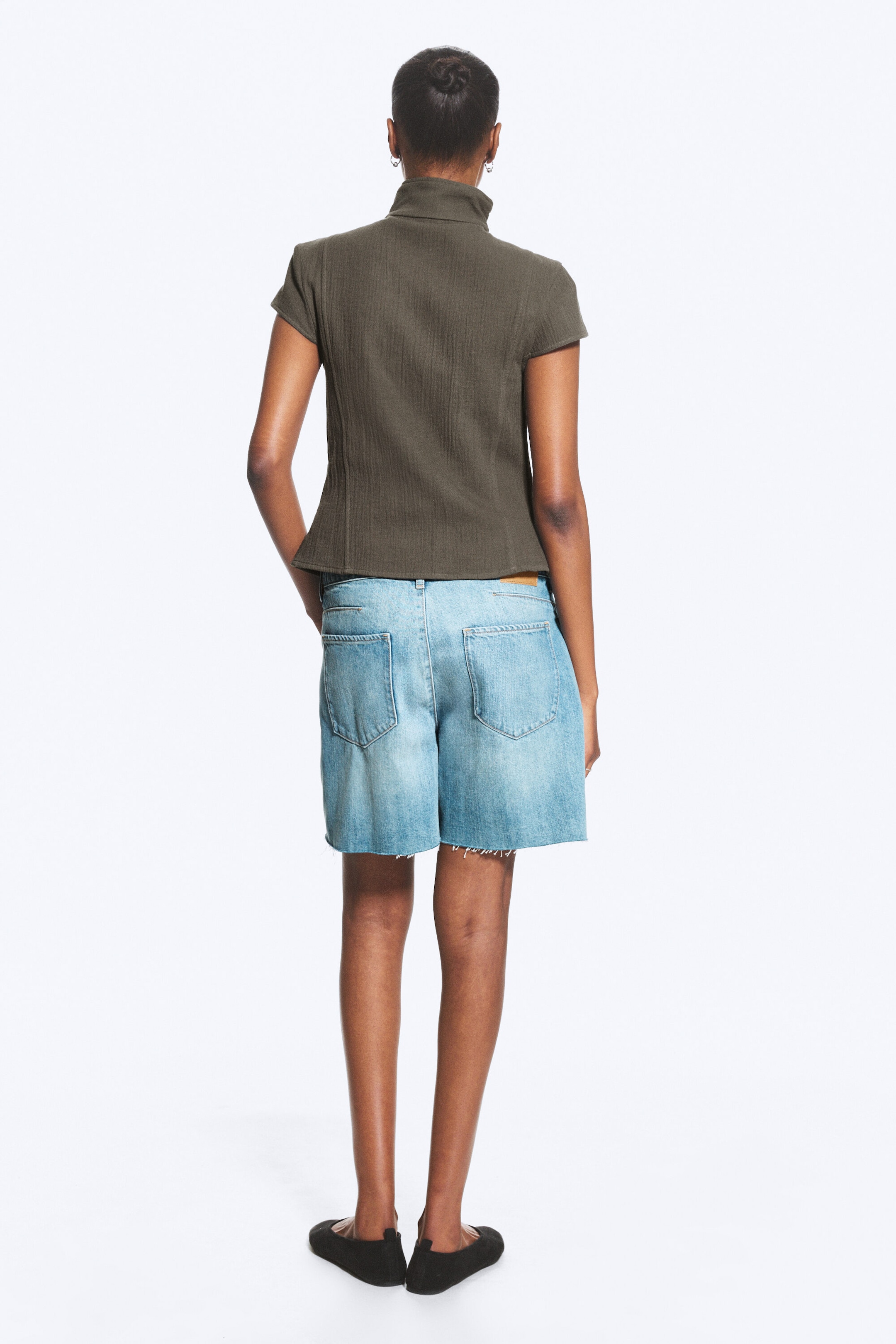 Donkertaupe - Double-breasted katoenen top - 2