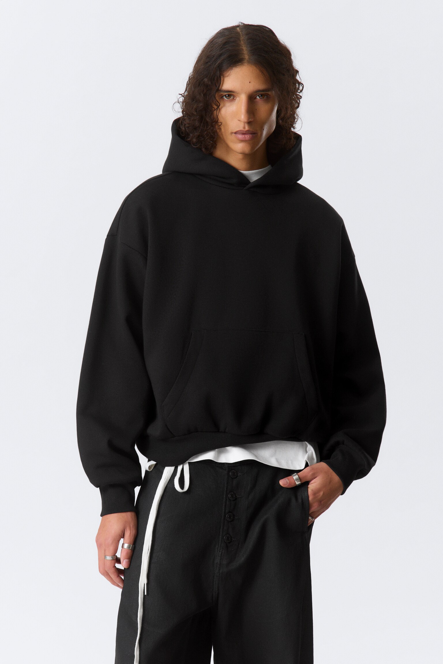 Sweat à capuche ample - Noir/Gris chiné