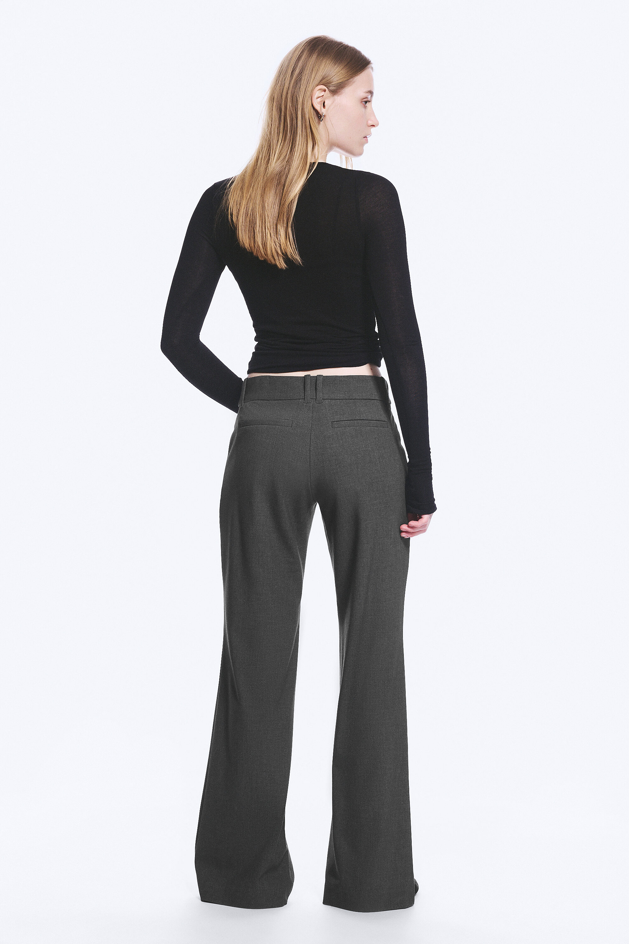 low-rise flared suiting trousers - Dark Grey Melange | Weekday WW