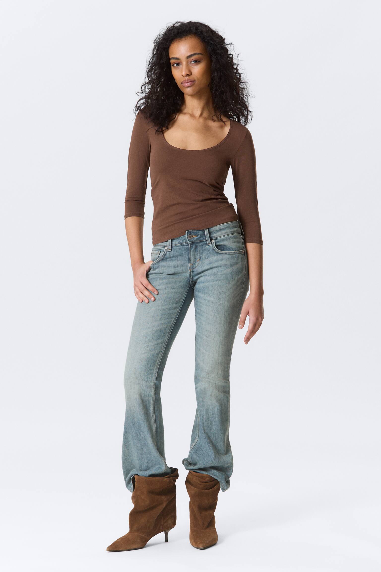 Priliehavý top s trojštvrťovými rukávmi - Tmavohnedá/Sivobiela/Grey Melange/Svetlofialová - 3