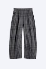 Checked Dark Grey - Low-Rise Pleated Barrel Trousers - 0
