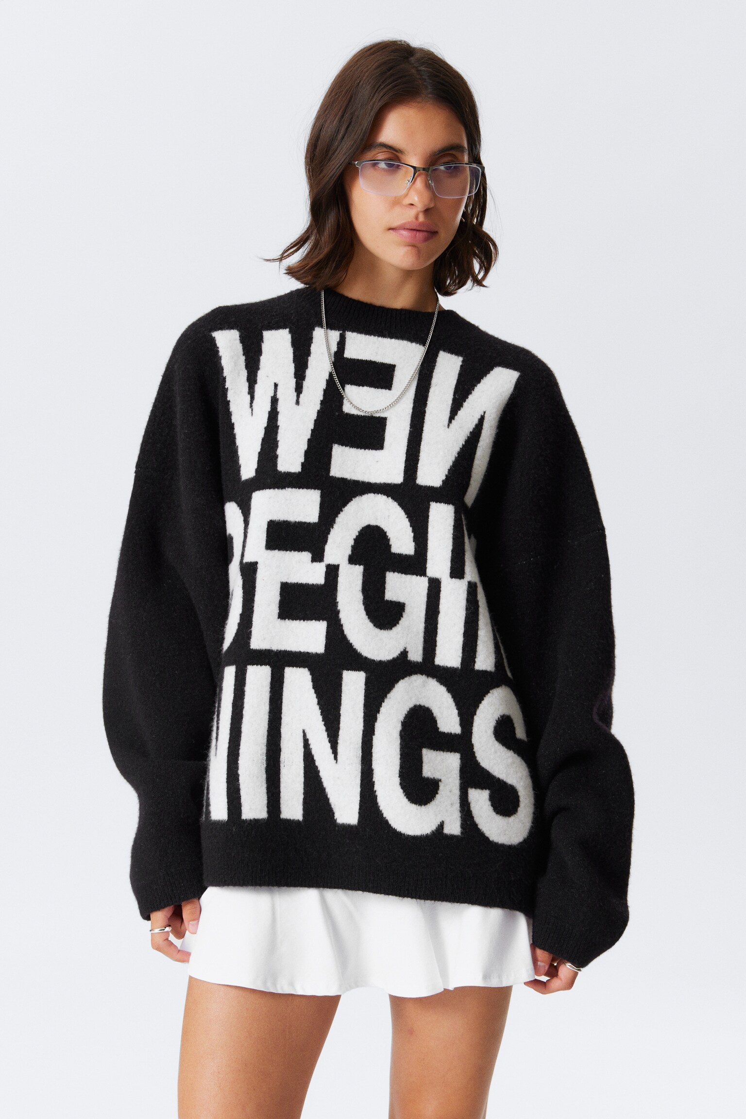 Oversized Jacquard Knitted Sweater - Black - New Beginnings