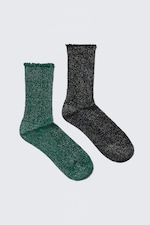 Green & Black - Glitter - 2-pack Frill-Edge Glitter Crew Socks - 0