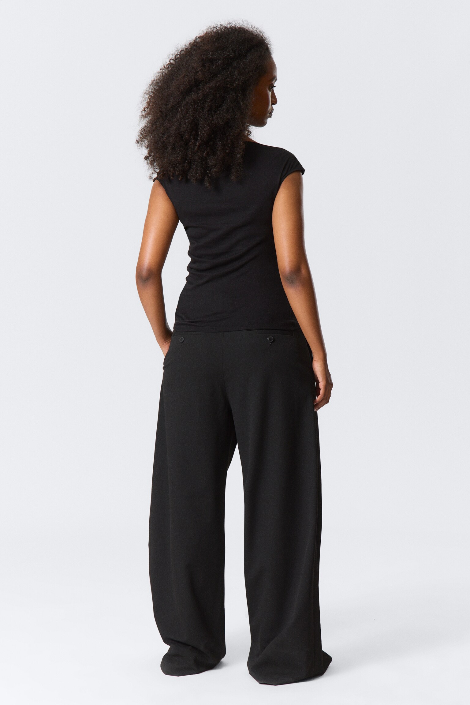 Wide-Shoulder Cotton Top - Black/Grey - 4