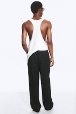 Black - Loose Fit Straight Leg Linen Trousers - 5